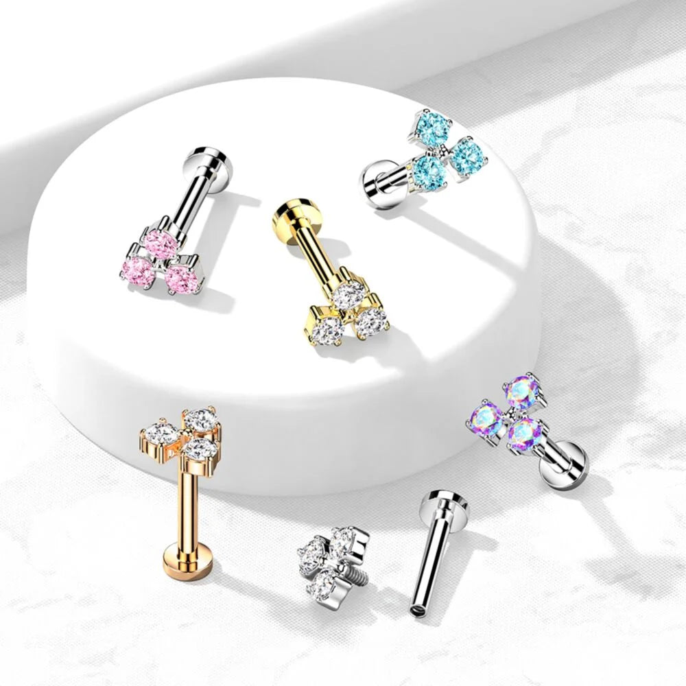 DAINTY TRIPLE CRYSTAL FLAT BACK LABRET STUD