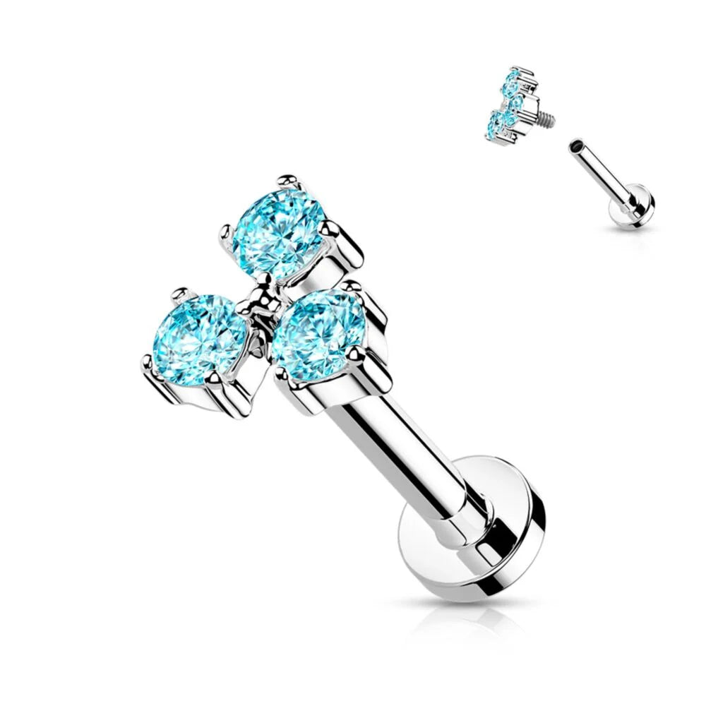 DAINTY TRIPLE CRYSTAL FLAT BACK LABRET STUD