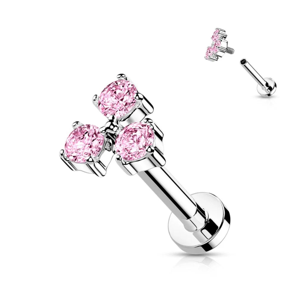DAINTY TRIPLE CRYSTAL FLAT BACK LABRET STUD