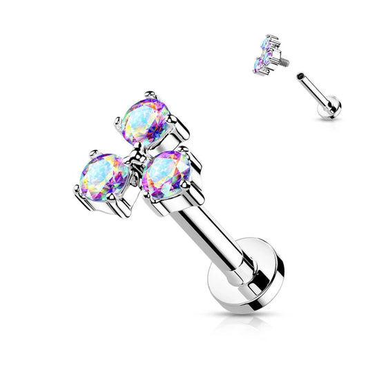 DAINTY TRIPLE CRYSTAL FLAT BACK LABRET STUD