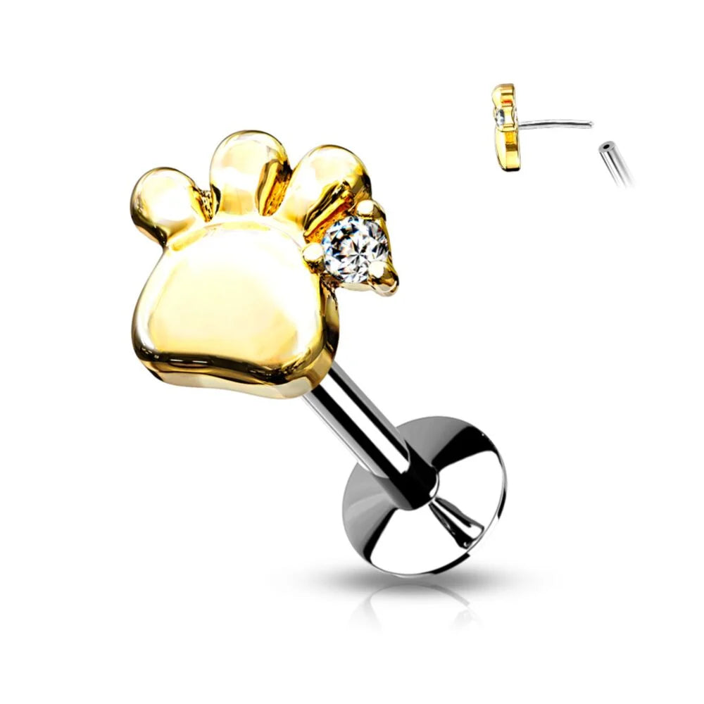PUPPY & KITTY PAW FLAT BACK LABRET STUD - THREADLESS