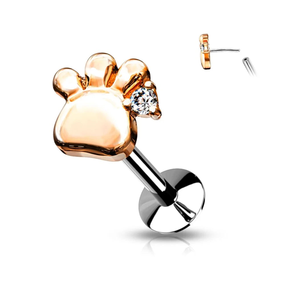 PUPPY & KITTY PAW FLAT BACK LABRET STUD - THREADLESS