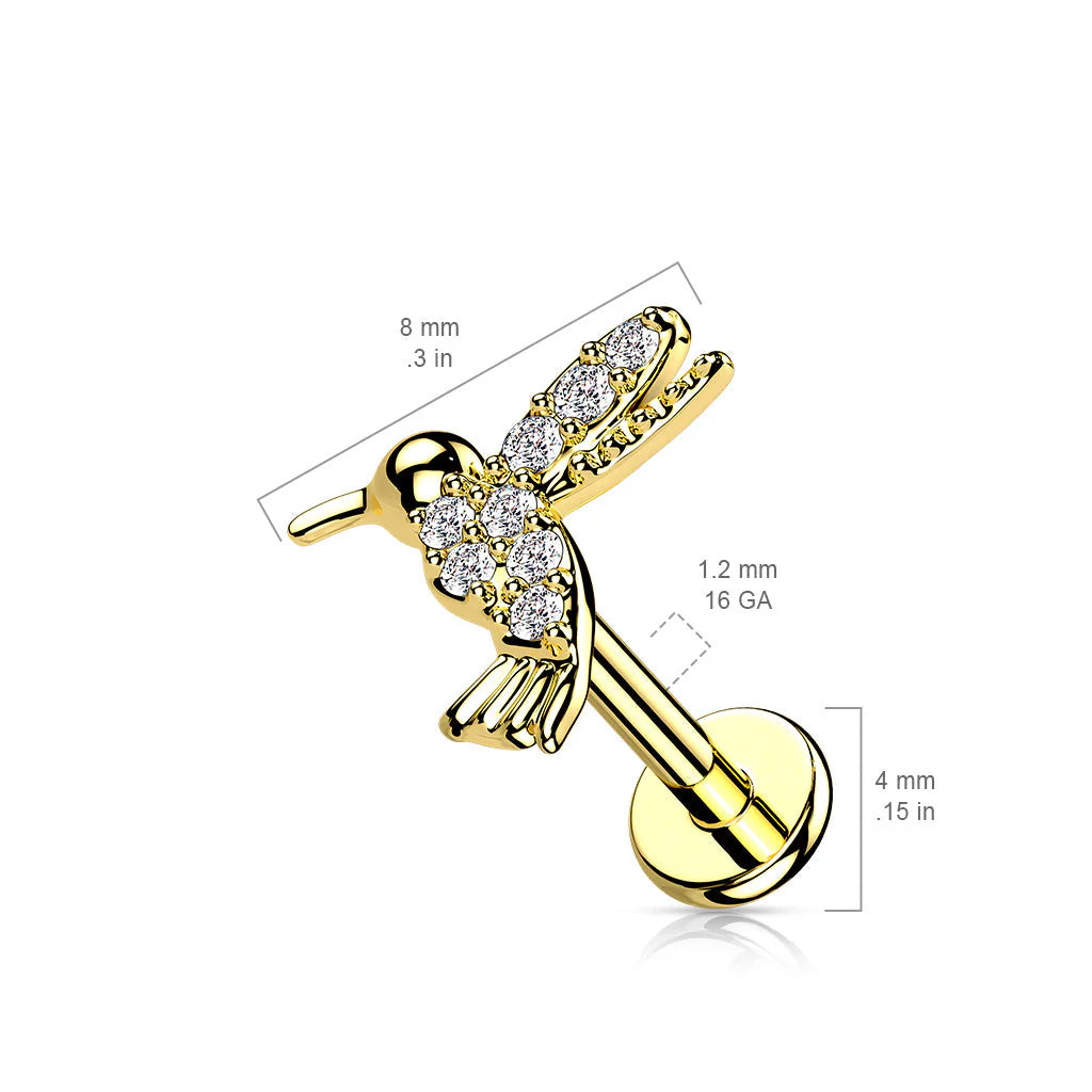 CRYSTAL LITTLE HUMMINGBIRD FLAT BACK LABRET STUD