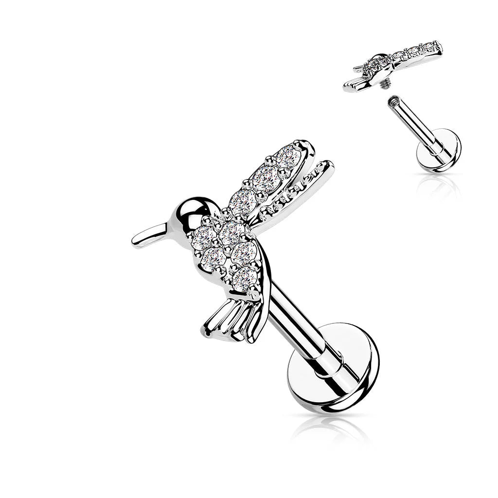 CRYSTAL LITTLE HUMMINGBIRD FLAT BACK LABRET STUD
