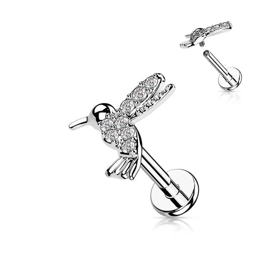 CRYSTAL LITTLE HUMMINGBIRD FLAT BACK LABRET STUD