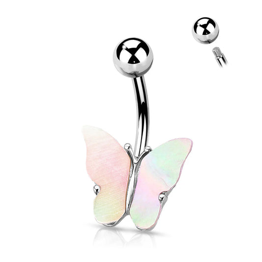 RAINBOW SHELL BUTTERFLY BELLY BAR - 10MM