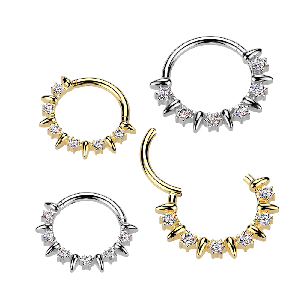 SPIKE & CRYSTAL HOOP - 8MM - 16 GAUGE