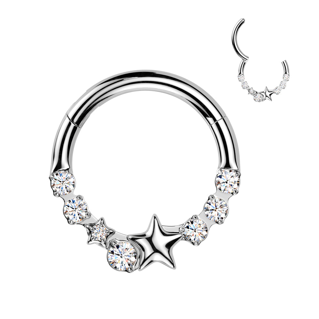 STAR & CRYSTAL HOOP - 8MM - 16 GAUGE