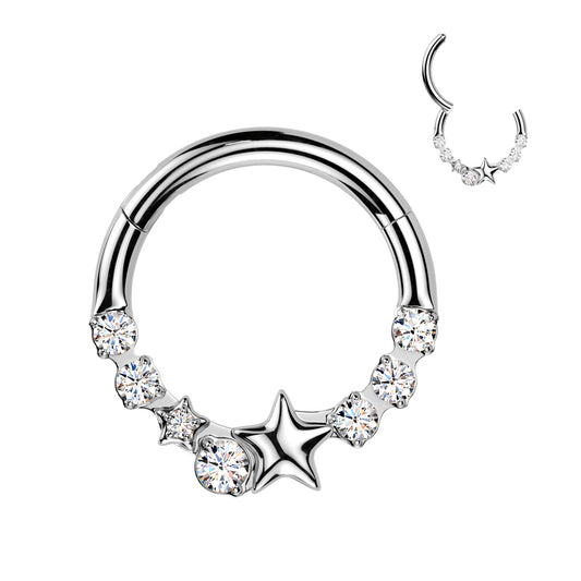 STAR & CRYSTAL HOOP - 8MM - 16 GAUGE