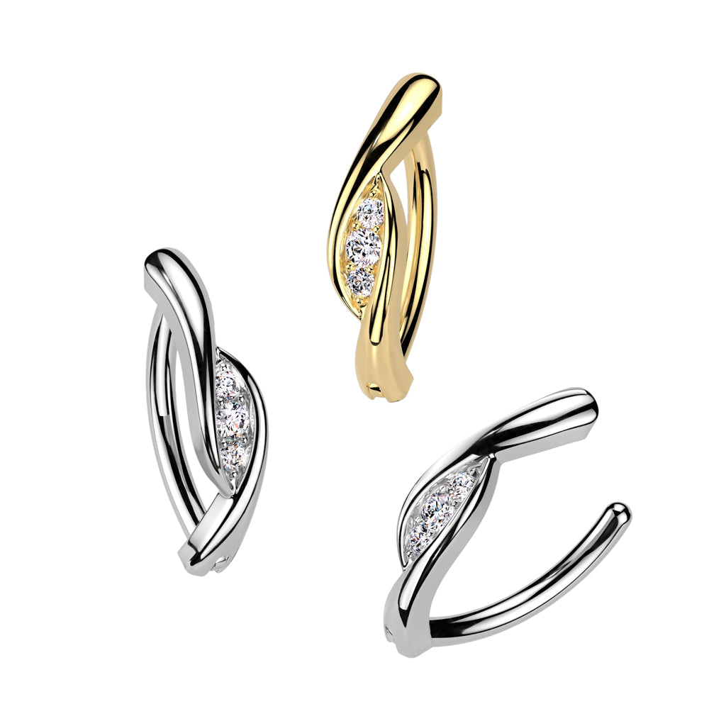 CRYSTAL TWIST BELLY RING CLICKER HOOP- 11MM