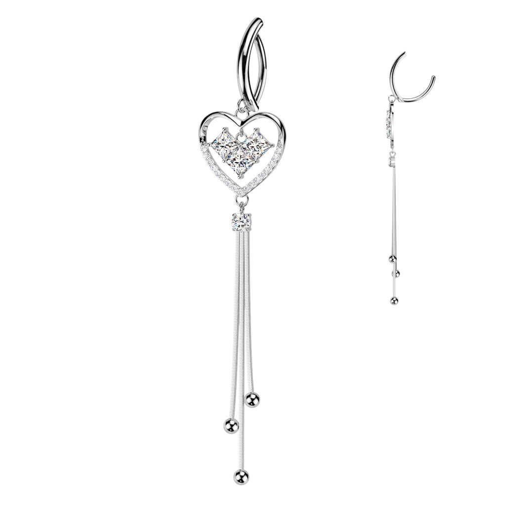 CRYSTAL LOVE HEART DANGLY CHARM BELLY RING CLICKER HOOP- 11MM