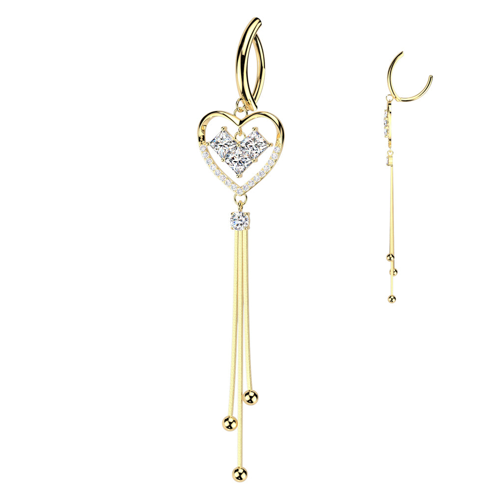 CRYSTAL LOVE HEART DANGLY CHARM BELLY RING CLICKER HOOP- 11MM
