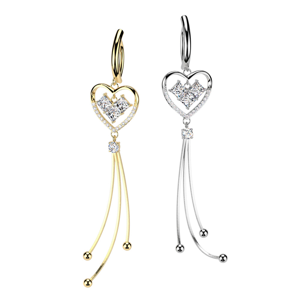 CRYSTAL LOVE HEART DANGLY CHARM BELLY RING CLICKER HOOP- 11MM
