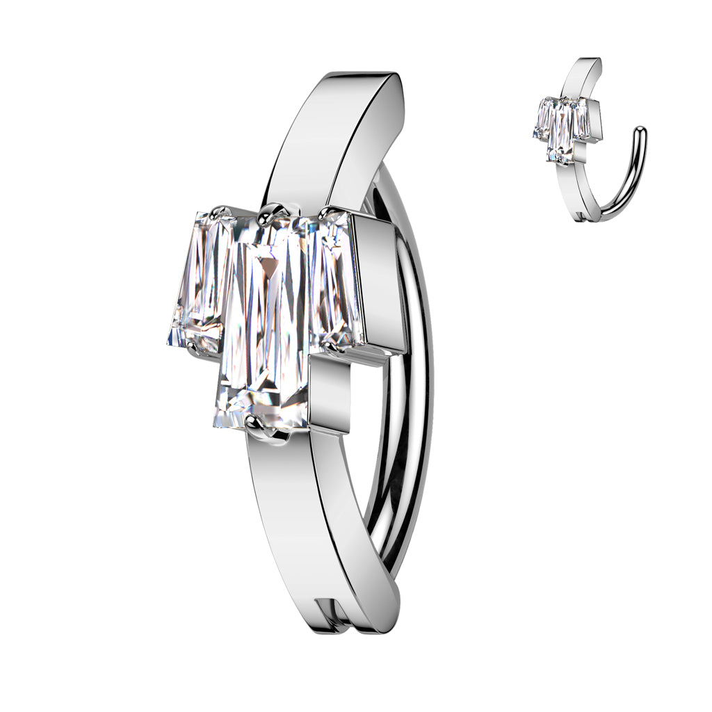 SQUARE CUT CRYSTAL CENTRE BELLY RING CLICKER HOOP- 11MM