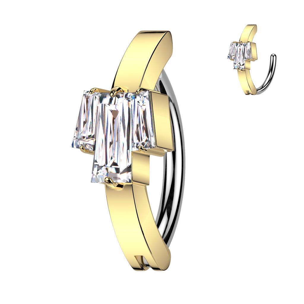 SQUARE CUT CRYSTAL CENTRE BELLY RING CLICKER HOOP- 11MM
