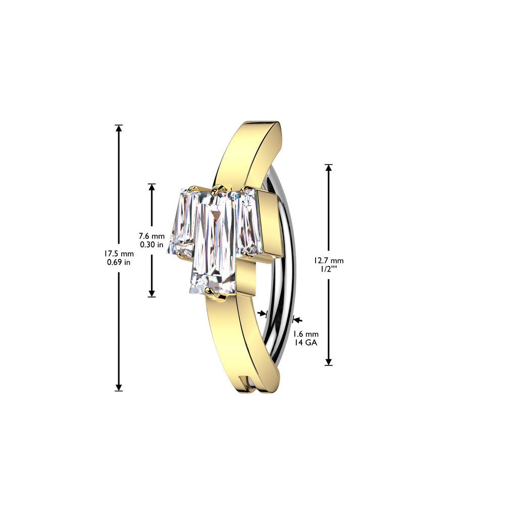 SQUARE CUT CRYSTAL CENTRE BELLY RING CLICKER HOOP- 11MM