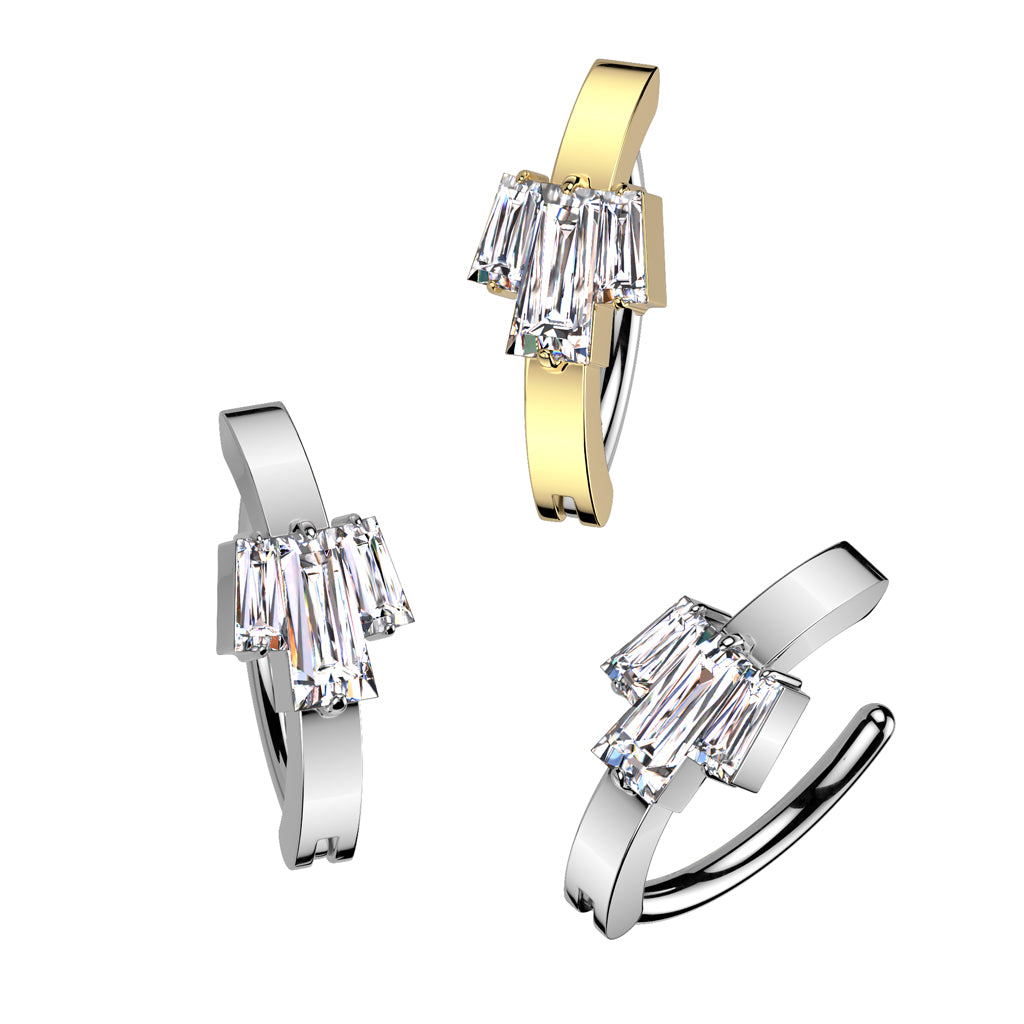 SQUARE CUT CRYSTAL CENTRE BELLY RING CLICKER HOOP- 11MM