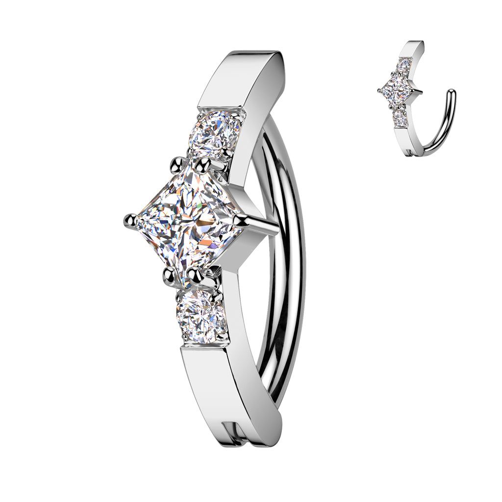 DIAMOND SHAPE CRYSTAL CENTRE BELLY RING CLICKER HOOP- 11MM
