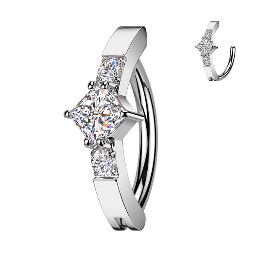 DIAMOND SHAPE CRYSTAL CENTRE BELLY RING CLICKER HOOP- 11MM