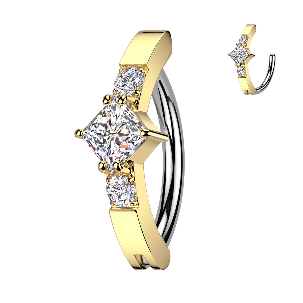 DIAMOND SHAPE CRYSTAL CENTRE BELLY RING CLICKER HOOP- 11MM