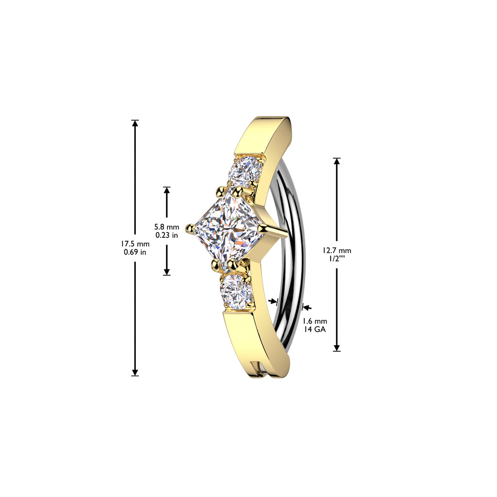 DIAMOND SHAPE CRYSTAL CENTRE BELLY RING CLICKER HOOP- 11MM