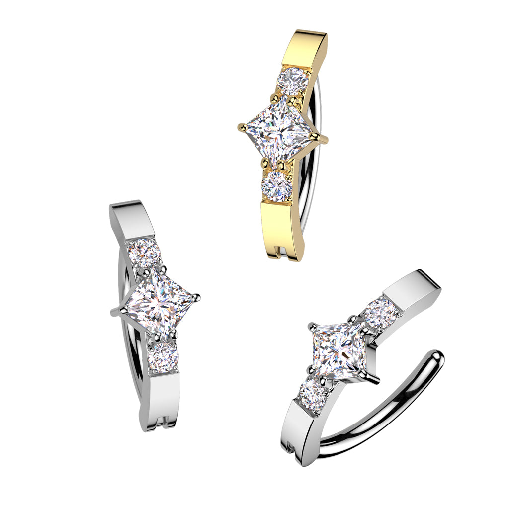 DIAMOND SHAPE CRYSTAL CENTRE BELLY RING CLICKER HOOP- 11MM
