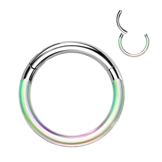 TITANIUM PHOTOCHROMIC RAINBOW HINGED SEGMENT HOOP RING - 8MM - 16 GAUGE