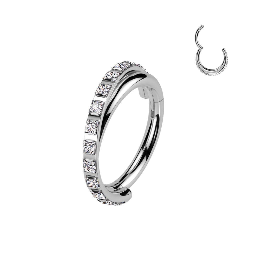 TITANIUM CRYSTAL TWIST HINGE CLOSE FASTENING NOSE RING / EAR HOOP - 18 GAUGE 8MM