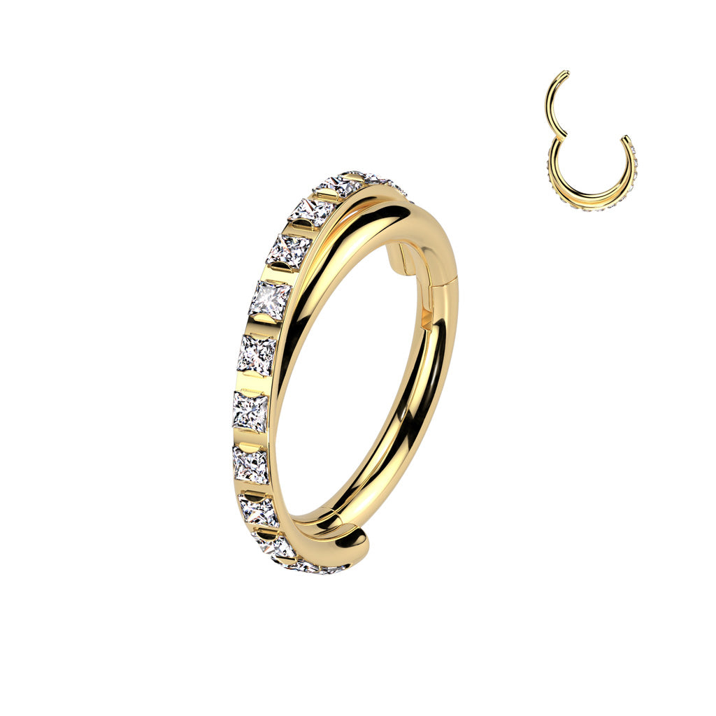 TITANIUM CRYSTAL TWIST HINGE CLOSE FASTENING NOSE RING / EAR HOOP - 18 GAUGE 8MM