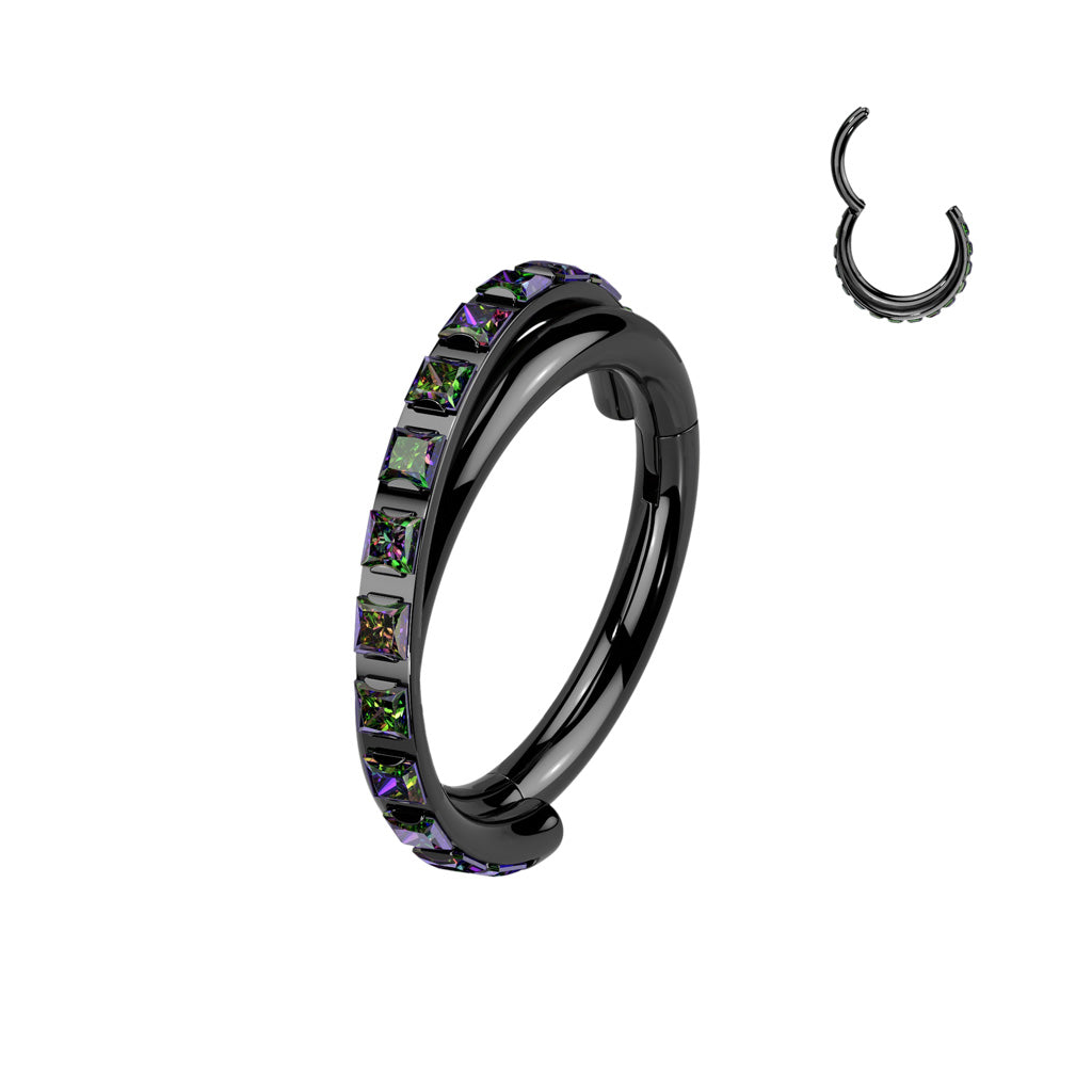 TITANIUM CRYSTAL TWIST HINGE CLOSE FASTENING NOSE RING / EAR HOOP - 18 GAUGE 8MM