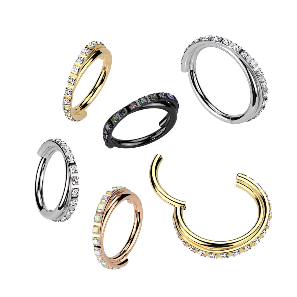 TITANIUM CRYSTAL TWIST HINGE CLOSE FASTENING NOSE RING / EAR HOOP - 18 GAUGE 8MM