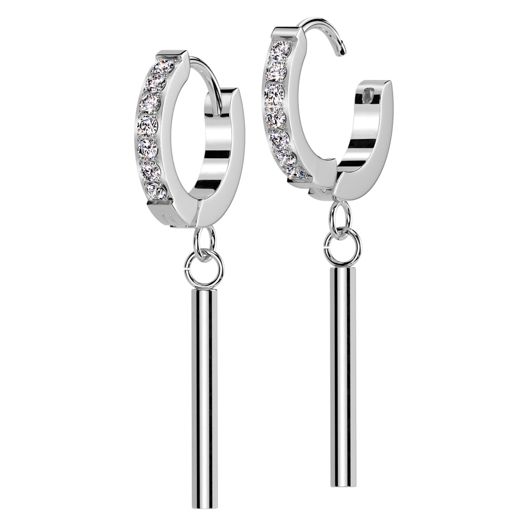 CRYSTAL HUGGIE HOOP WITH CHARM BAR - 8MM