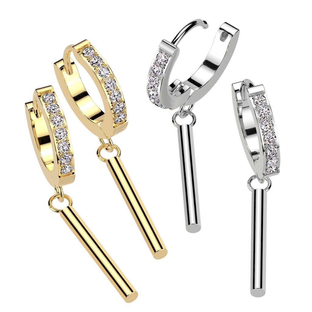 CRYSTAL HUGGIE HOOP WITH CHARM BAR - 8MM