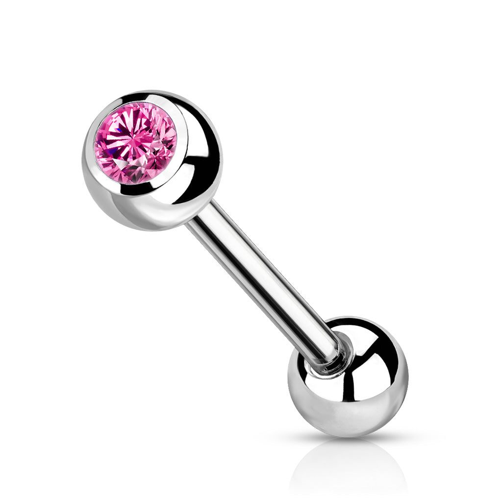 TITANIUM PINK CRYSYAL CENTRE TONGUE BARBELL