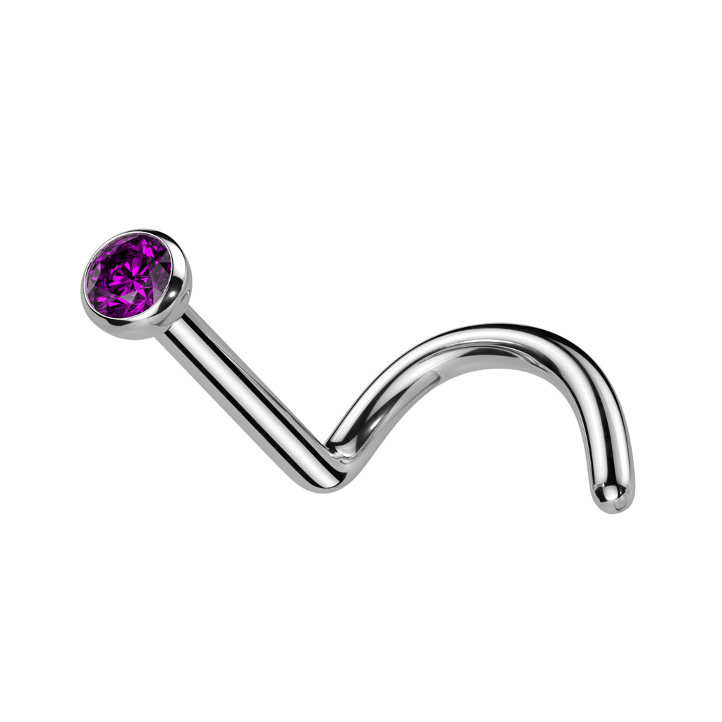 TITANIUM DAINTY CRYSTAL CENTRE PRESS FIT SCREW NOSE STUD - 6MM