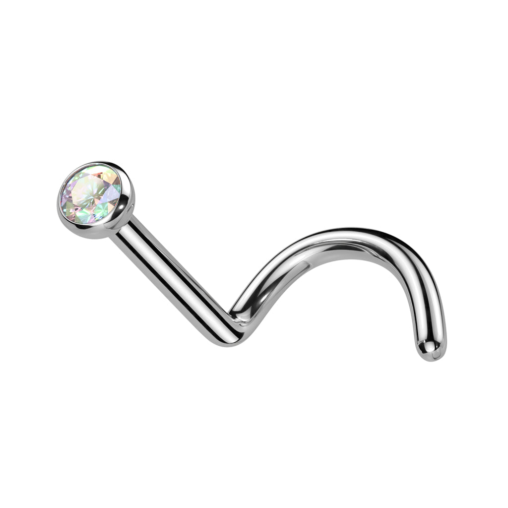 TITANIUM DAINTY CRYSTAL CENTRE PRESS FIT SCREW NOSE STUD - 6MM