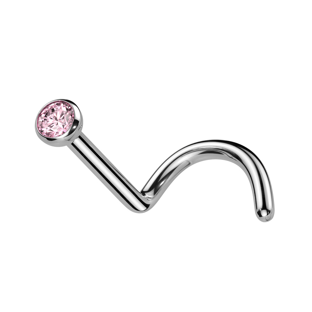 TITANIUM DAINTY CRYSTAL CENTRE PRESS FIT SCREW NOSE STUD - 6MM