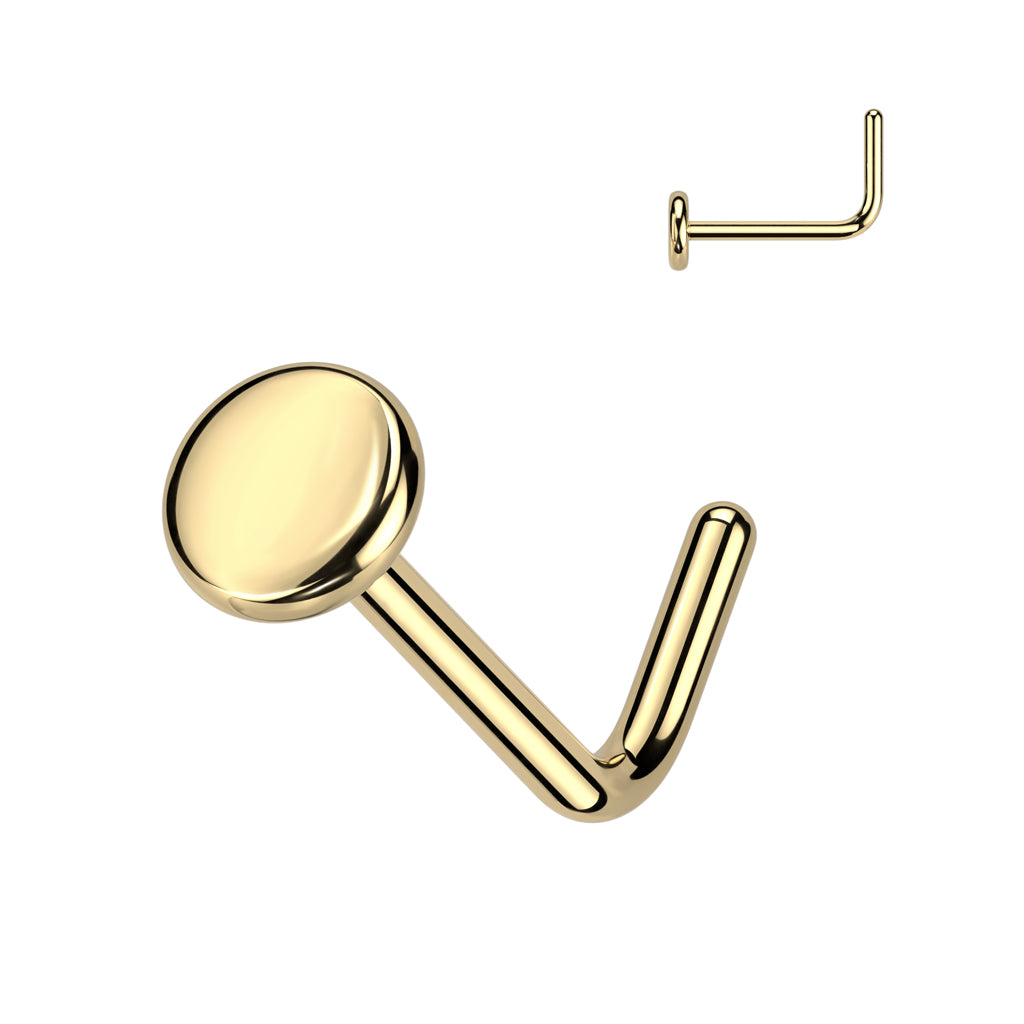 TITANIUM FLAT DISK TOP DAINTY L BEND NOSE STUD - 20 GAUGE