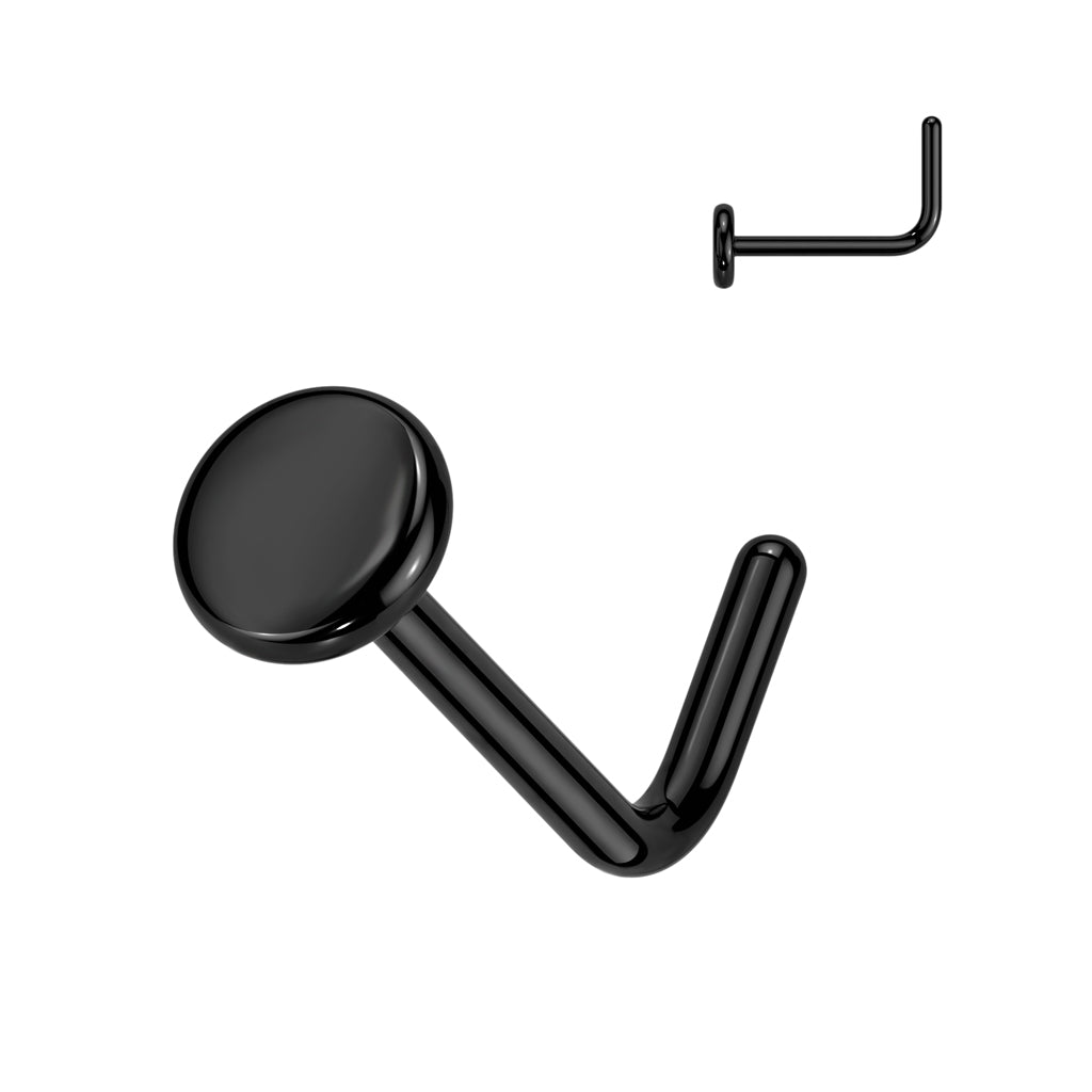 TITANIUM FLAT DISK TOP DAINTY L BEND NOSE STUD - 20 GAUGE