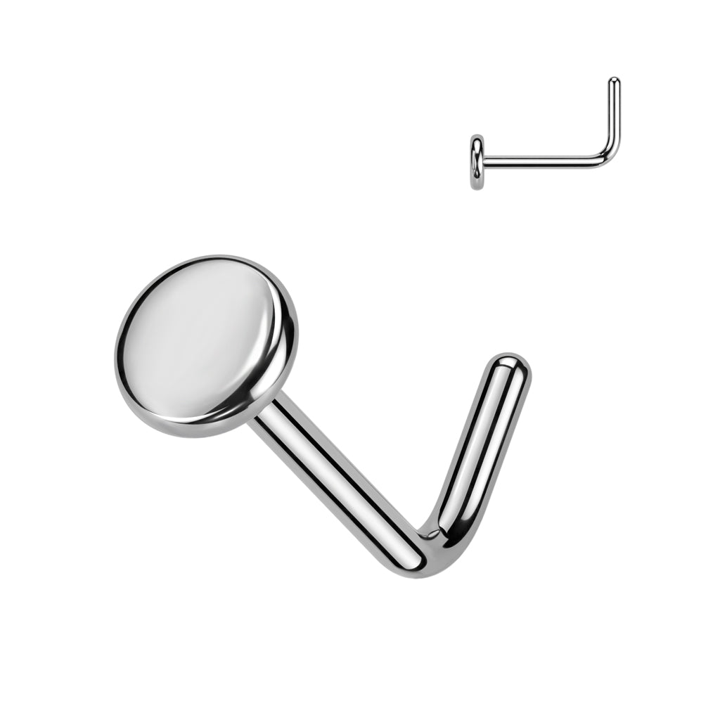 TITANIUM FLAT DISK TOP DAINTY L BEND NOSE STUD - 20 GAUGE