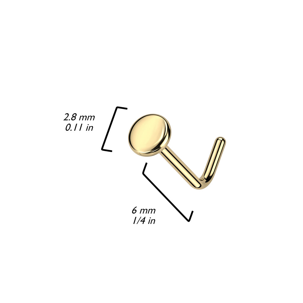 TITANIUM FLAT DISK TOP DAINTY L BEND NOSE STUD - 20 GAUGE