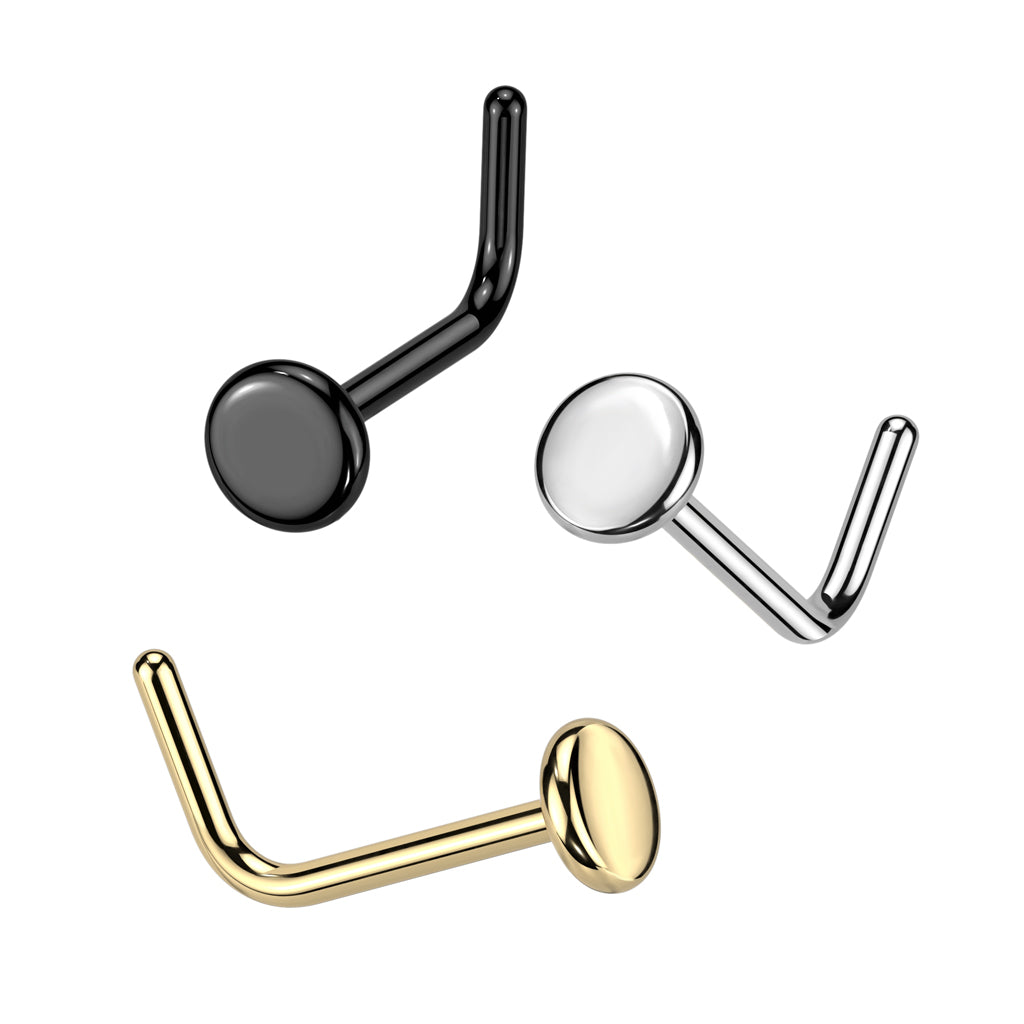 TITANIUM FLAT DISK TOP DAINTY L BEND NOSE STUD - 20 GAUGE
