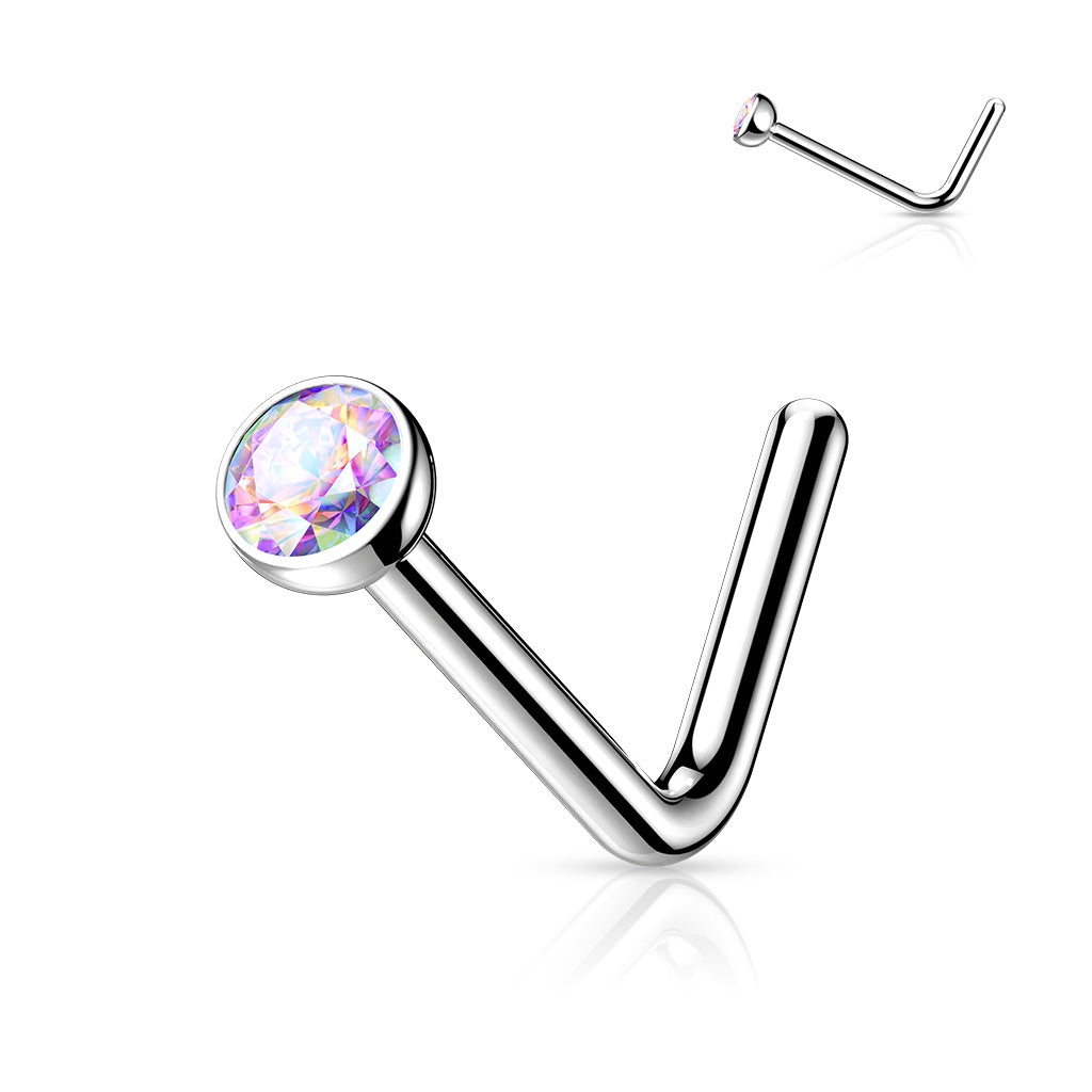 TITANIUM MICRO CRYSTAL L BEND PRESS FIT NOSE STUD - 20 GAUGE