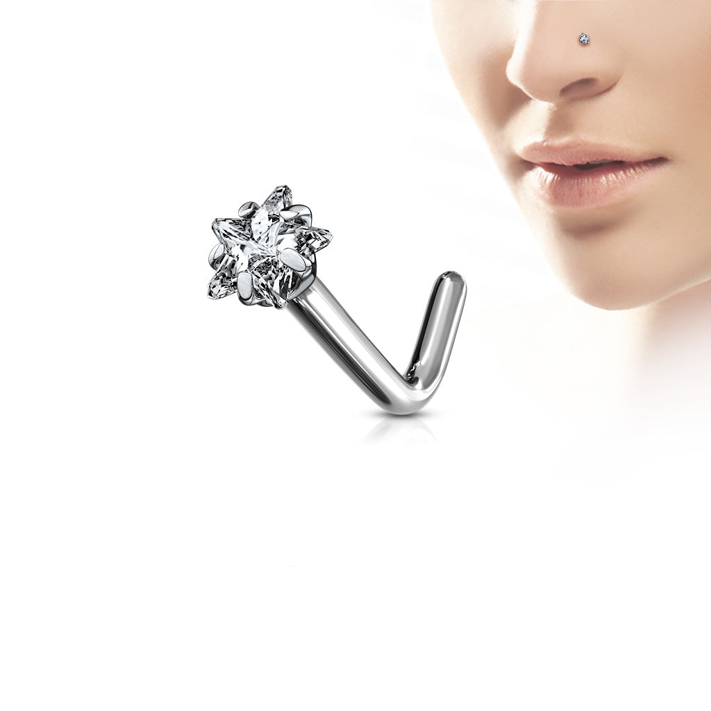 TITANIUM DAINTY CRYSTAL STAR L BEND NOSE STUD - 20 GAUGE