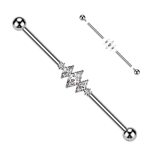 TITANIUM CRYSTAL MARQUISE TEARDROP INDUSTRIAL BARBELL - 38MM