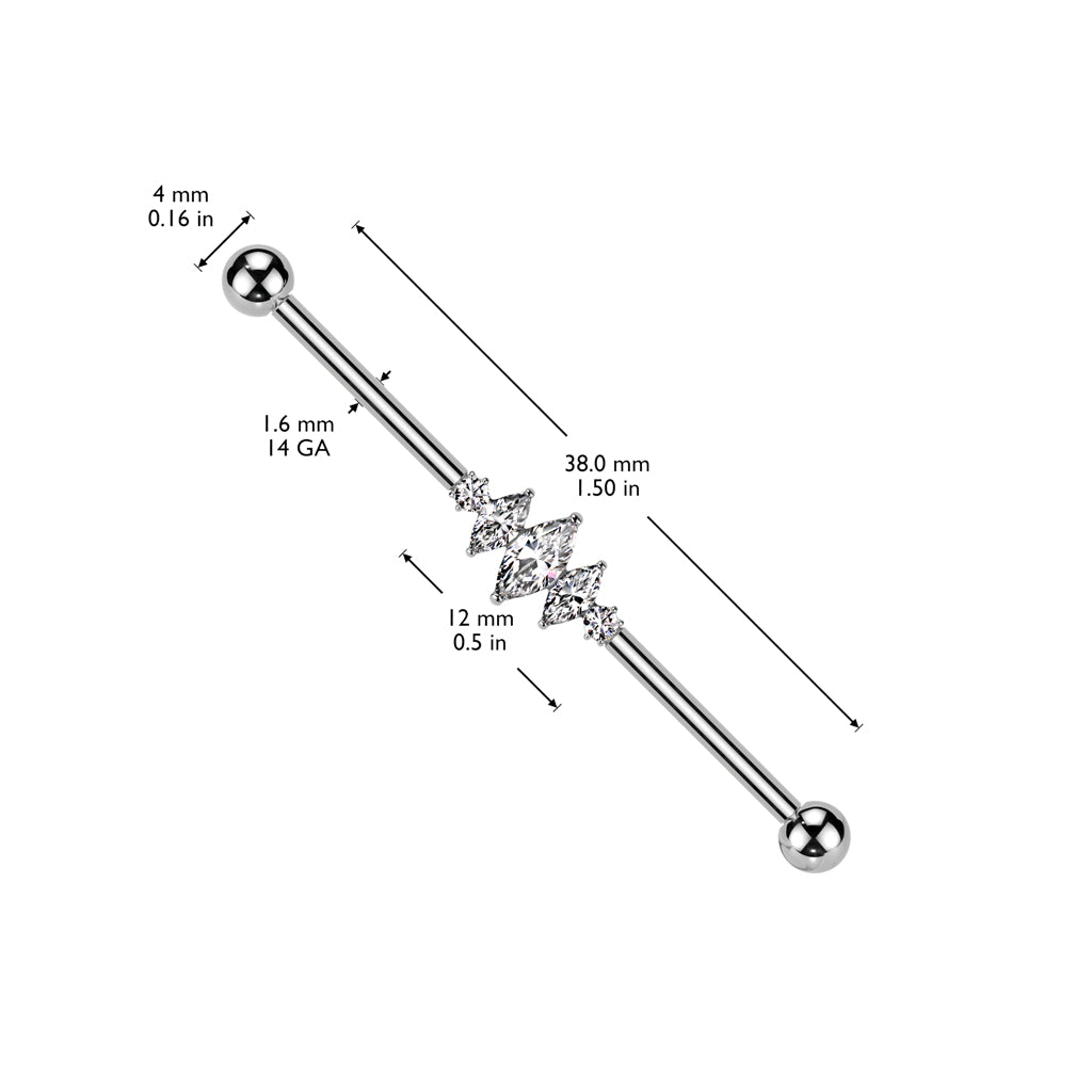 TITANIUM CRYSTAL MARQUISE TEARDROP INDUSTRIAL BARBELL - 38MM