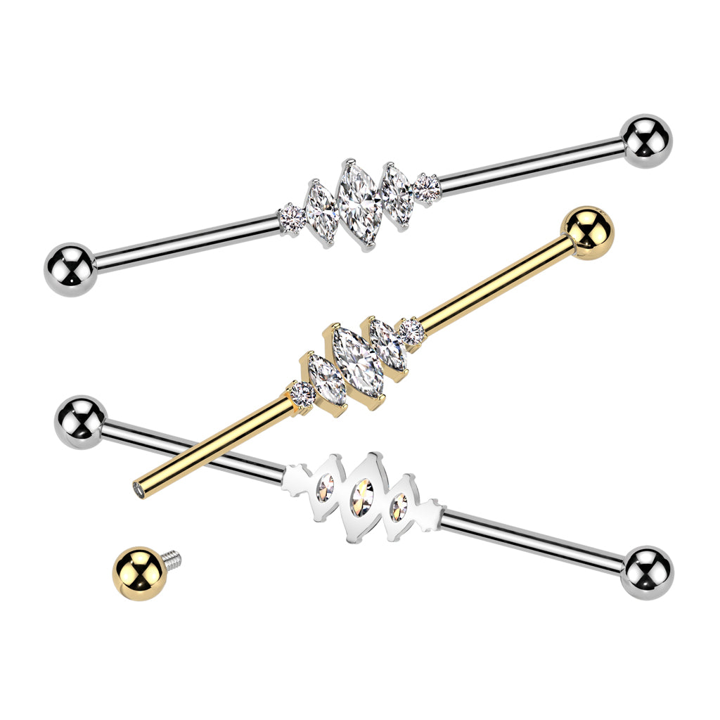 TITANIUM CRYSTAL MARQUISE TEARDROP INDUSTRIAL BARBELL - 38MM
