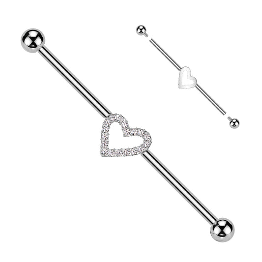 TITANIUM CRYSTAL LOVE HEART INDUSTRIAL BARBELL - 38MM