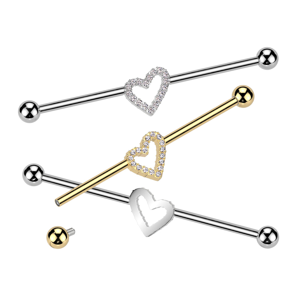 TITANIUM CRYSTAL LOVE HEART INDUSTRIAL BARBELL - 38MM