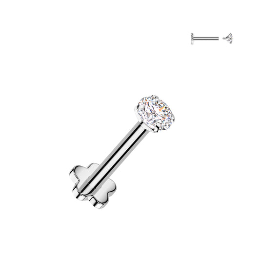 TITANIUM ROUND CRYSTAL FLAT BACK LABRET - 16 GAUGE -6MM